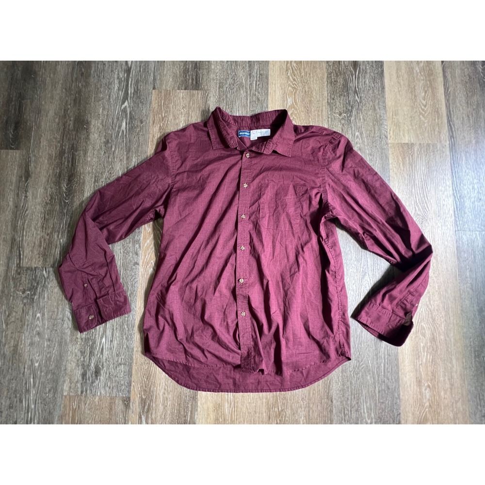 Old Navy Button Down Shirt Mens XL Burgundy Maroon Regular Fit Long Sleeve